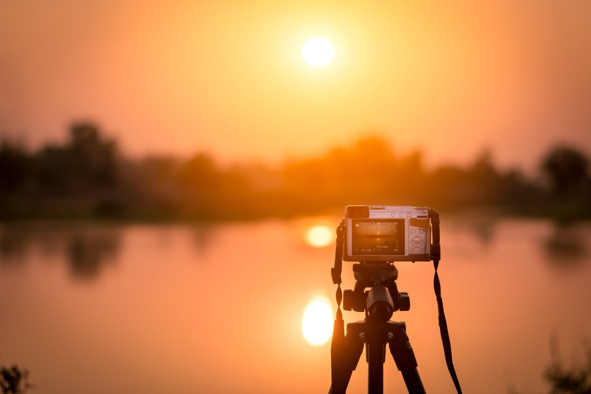 Video Camera with the Sunset Background